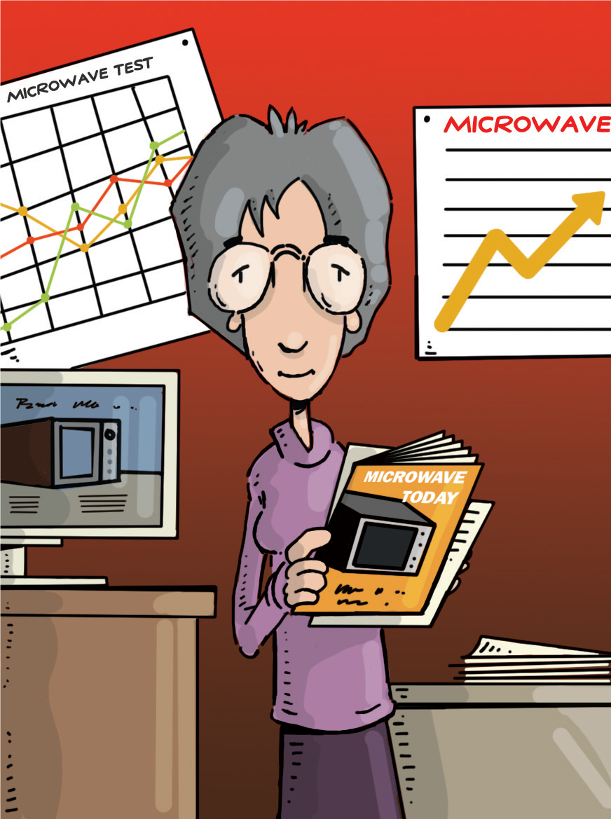 illustration woman deciding on microwave