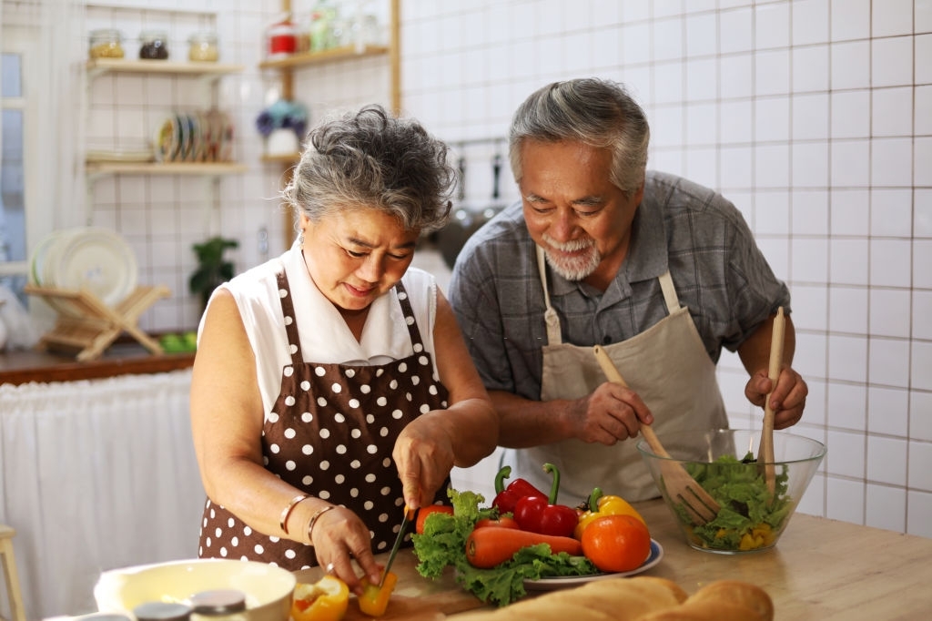 couple at home in kitchen