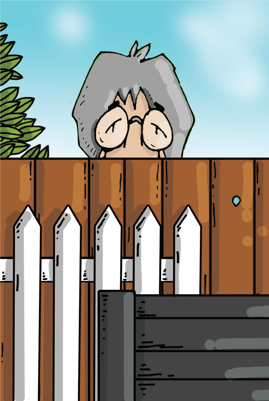 illustration woman behind fence