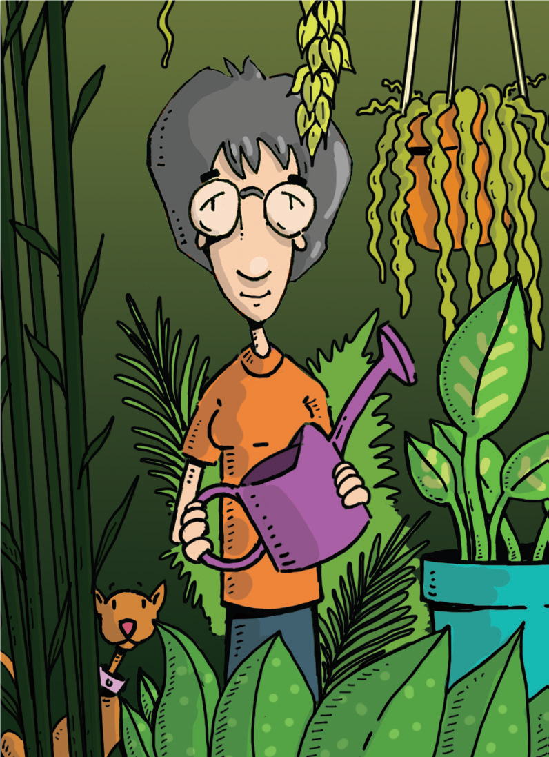 illustration woman with houseplants