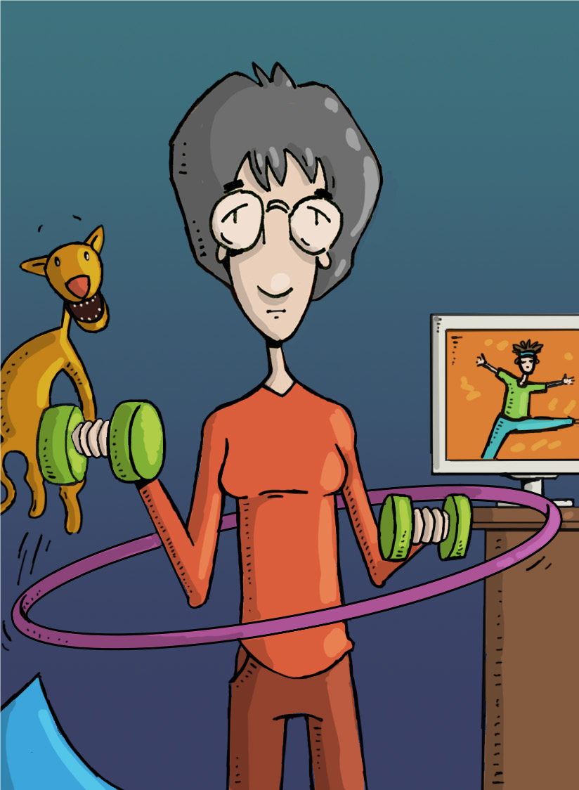 illustration woman exercising in home gym
