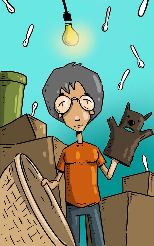 illustration woman with storage boxes